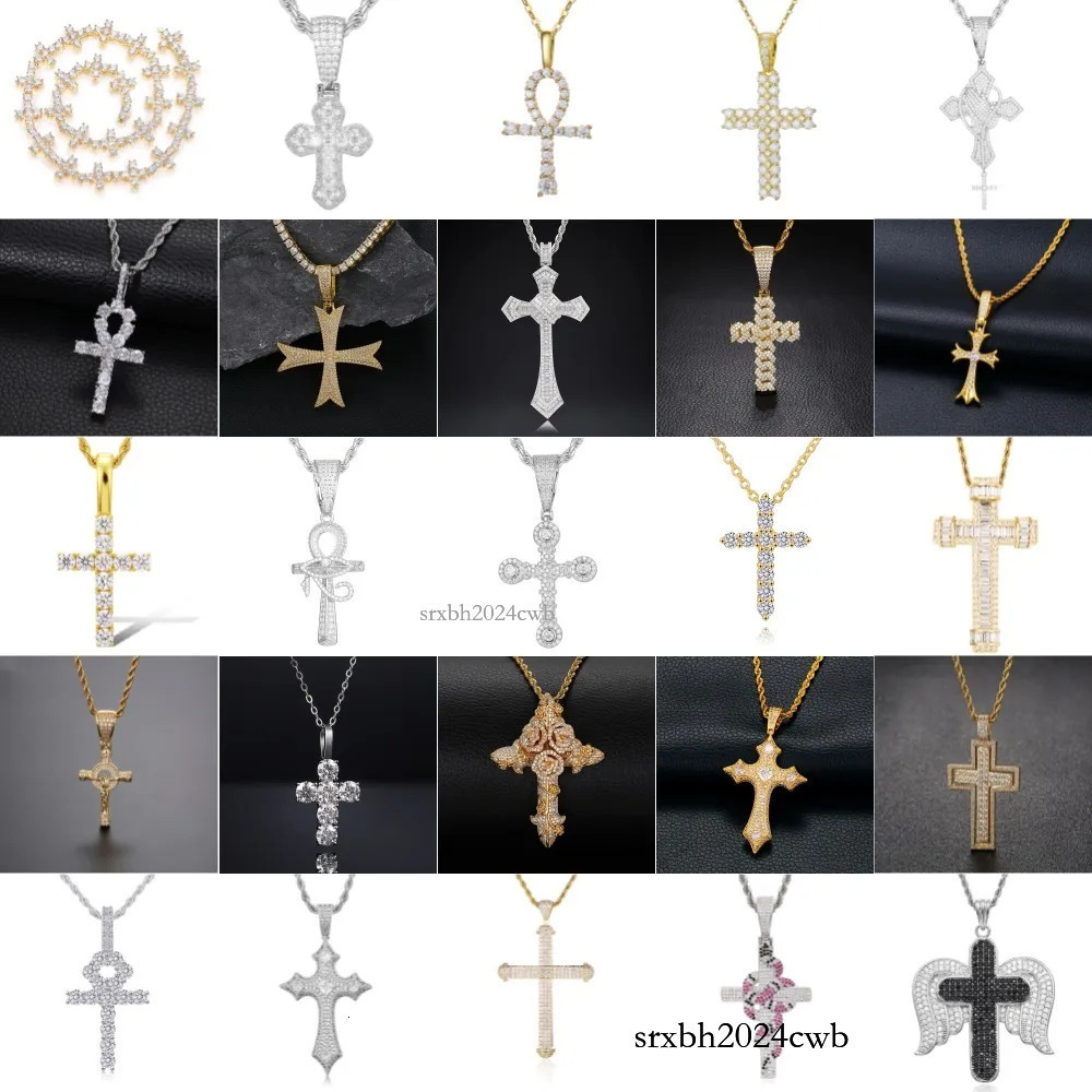 mossanite pendant Sterg Sier chain necklace Vvs Moissanite Crystal Cross Pendants Hip Hop Fashion Jewelry