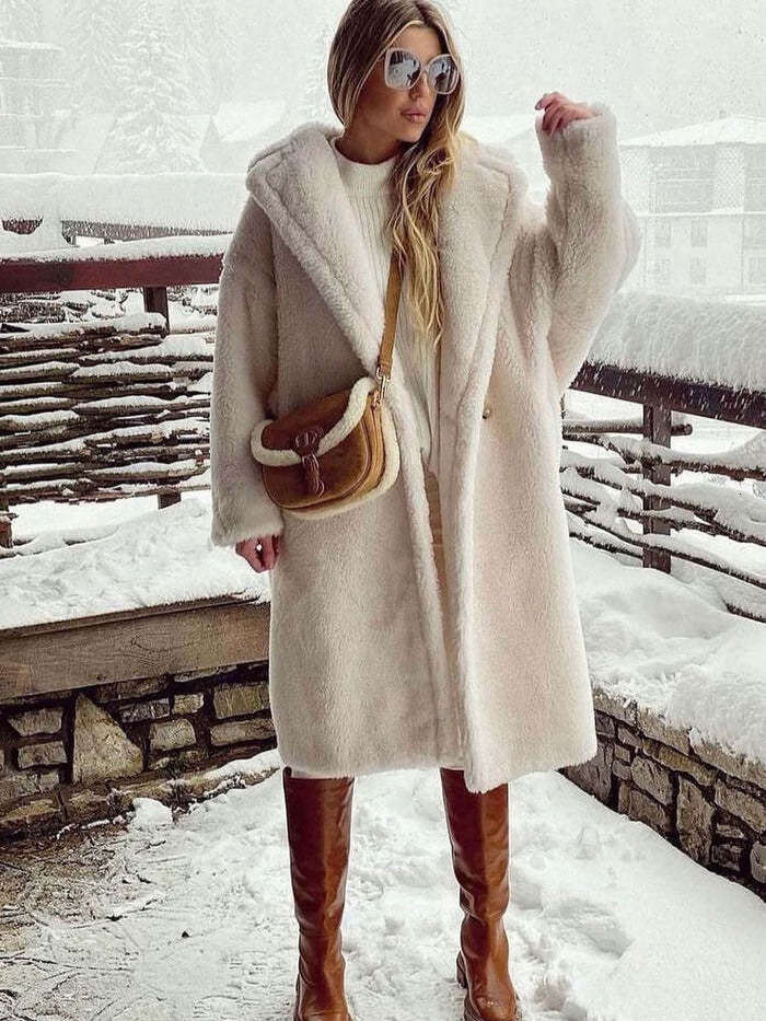 shanshi fur coat women autumn and winter loose one-piece faux jacket for women's mid to long length windbreaker with lamb fur
