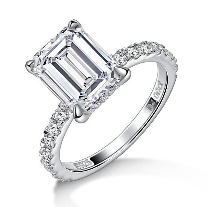 D Color Large Sqaure Moissanite Engagement Rings 925 Sterling Sliver 18k White Gold Plated Wedding Band Ring Jewelry For Women Nice Gift