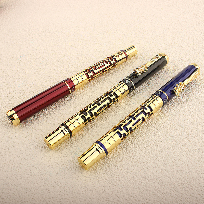Luxury New Hollow Out EF/F/M Nibs Black Fountain Pen Gift Pen Ink Pens