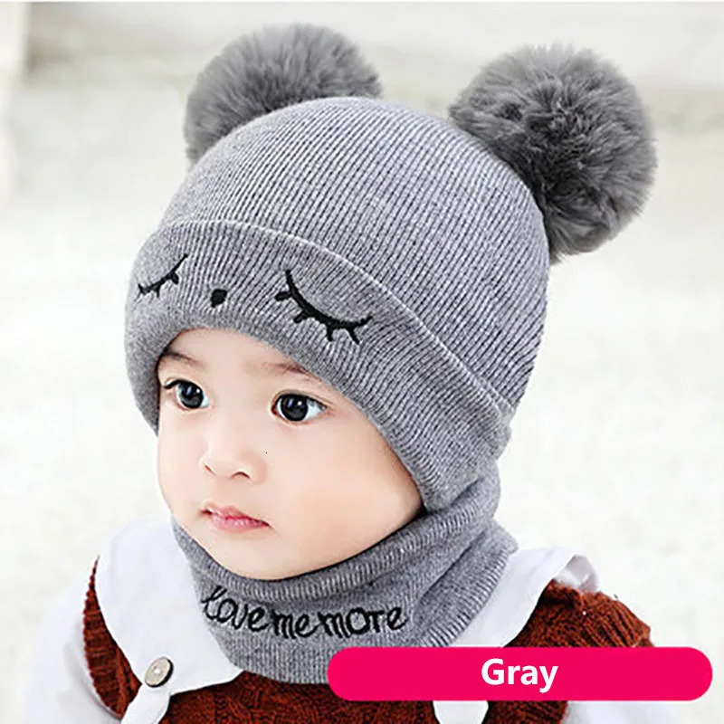 2Pcs/Set Cartoon Bear Cat Baby Hat Scarf Set Winter Warm Knitted Baby Boys Girls Hat Bonnet Infant Toddler Kids Caps Beanie 241112