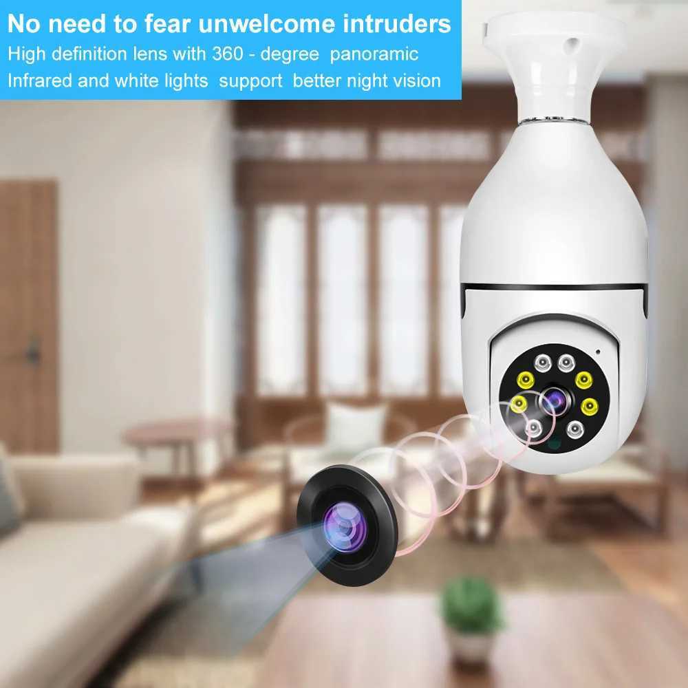 IP Cameras Saikiot 2MP 4MP V380 Pro Bulb Light camera WIFI Bulb Camera 360 V380 E27 CCTV Ceiling Mount AC Power Security PTZ Bulb Camera 240413