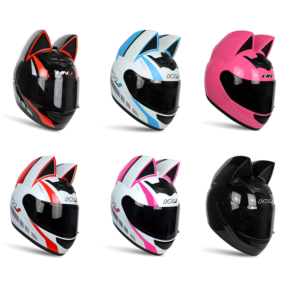 HNJ Motorcycle Helmet Full Face Casco Moto Breathable Motocross Helmet Removable Cat Ears Helmets Detachable Bow Casco Motocross