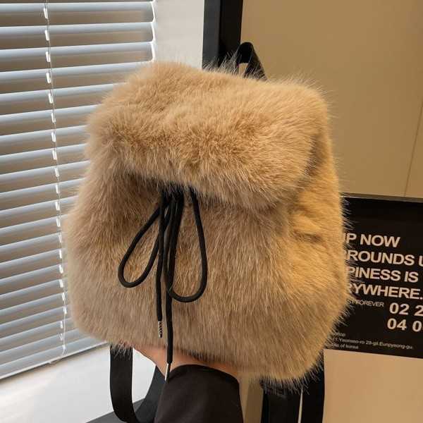 Plush Little Backpack For Women Plush Backpack For Students Large Capacity Drawstring Lightweight Backpack 241113