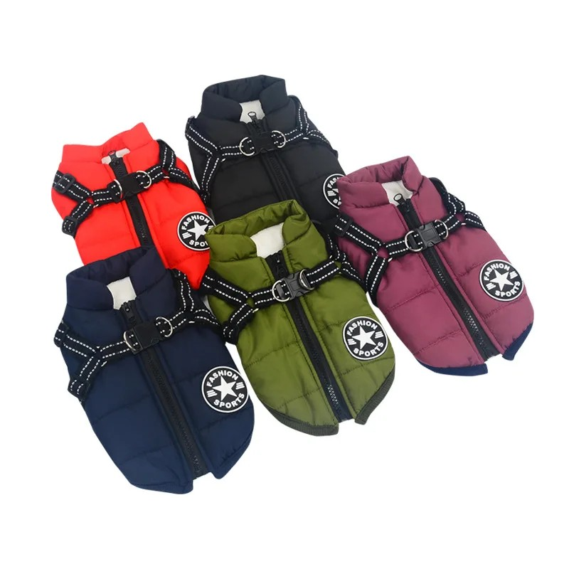 Waterproof Warm Dog Jacket Vest Winter Dog Clothes With Harness French-Bulldog Coat Pet Costume for Small Large Dogs