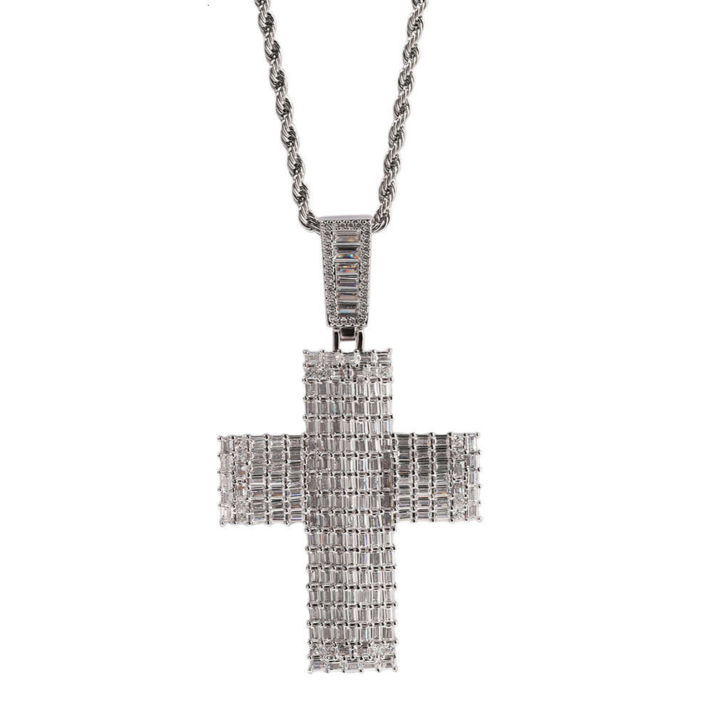 Top Quality Hip Hop New Square Cubic Zirconiaium Cross Pendant Necklace Punk Street Full Diamond Cool Mens Hip Hop Necklaces Iced Out Crystal Rapper J