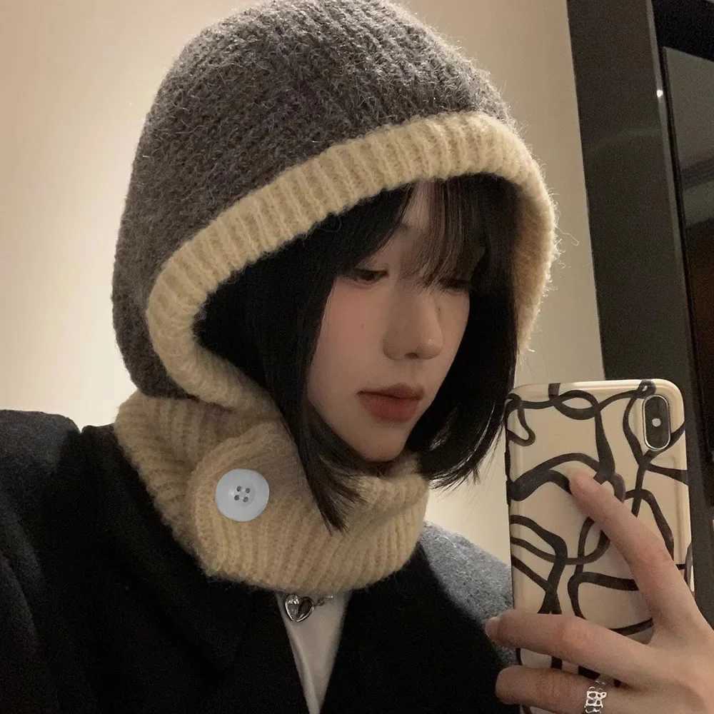 Japanese retro clava hat warm scarf winter hat and neck cold resistant and warm knit Fa fashion color Mahing Wens hat M241113