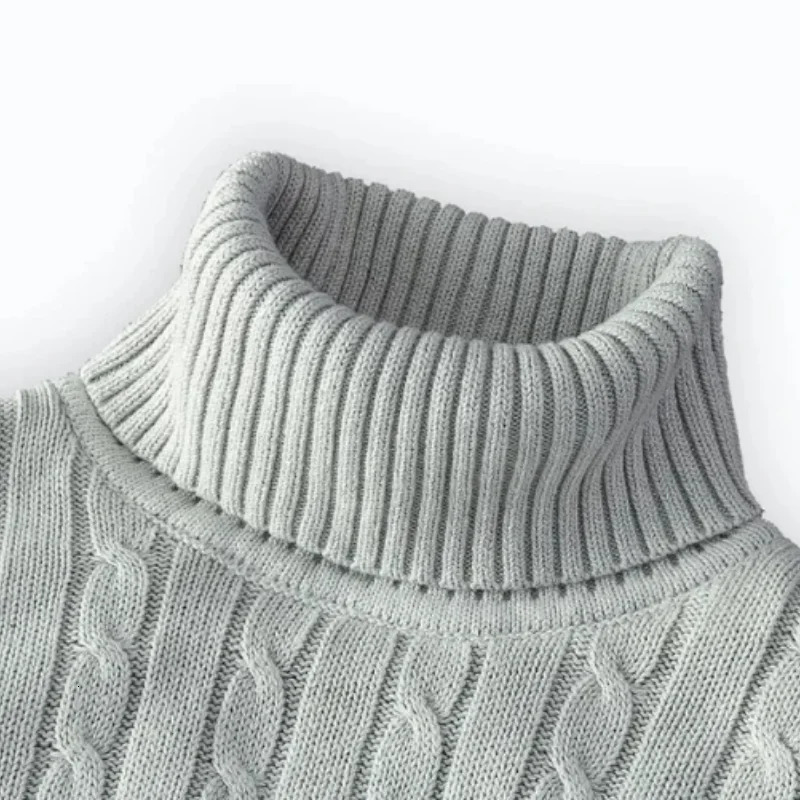 Mens High Neck Sweater Solid Color Pullover Knitted Warm Casual Turtleneck Sweatwear Woolen Mens Winter Outdoor Tops 241113