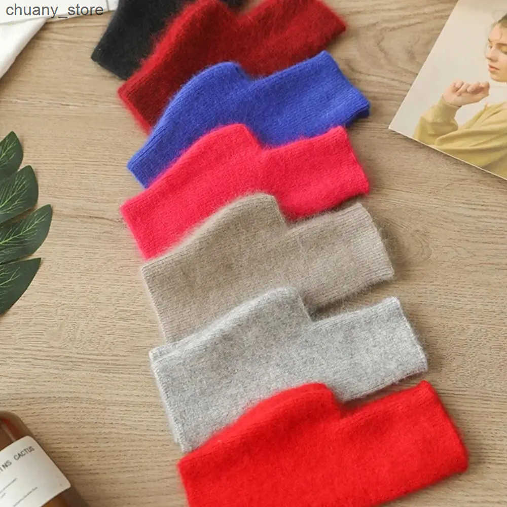 Fingerless Gloves Mink Cashmere Gloves Autumn Winter Women Girl Gloves Fingerless Warm Knitted Wool Mitten Wrist Length Thumb Hole Mitts Fashion L2409