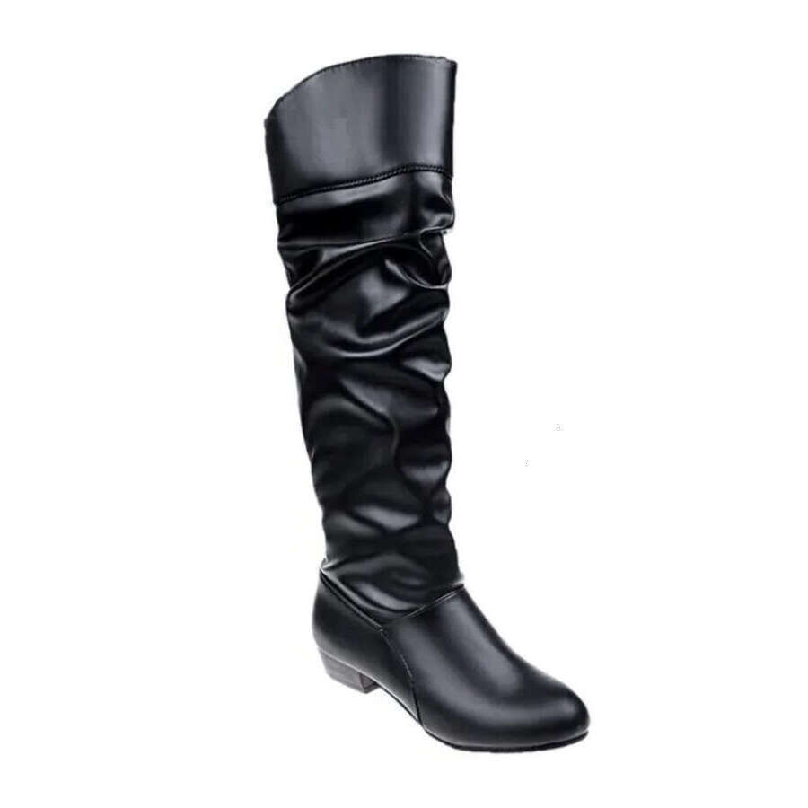 New Knee Women Designer Heel High Black Women's Leather Boots Plus Size 35-43 Botas De Mujer 2025