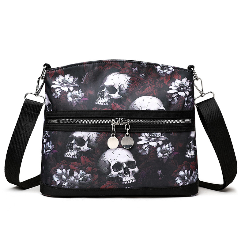 Fashion Shoulder Bags Skull Print Zipper Closure Tote Bags Clutch Purse Messenger Travel Mobile Phone Pouch