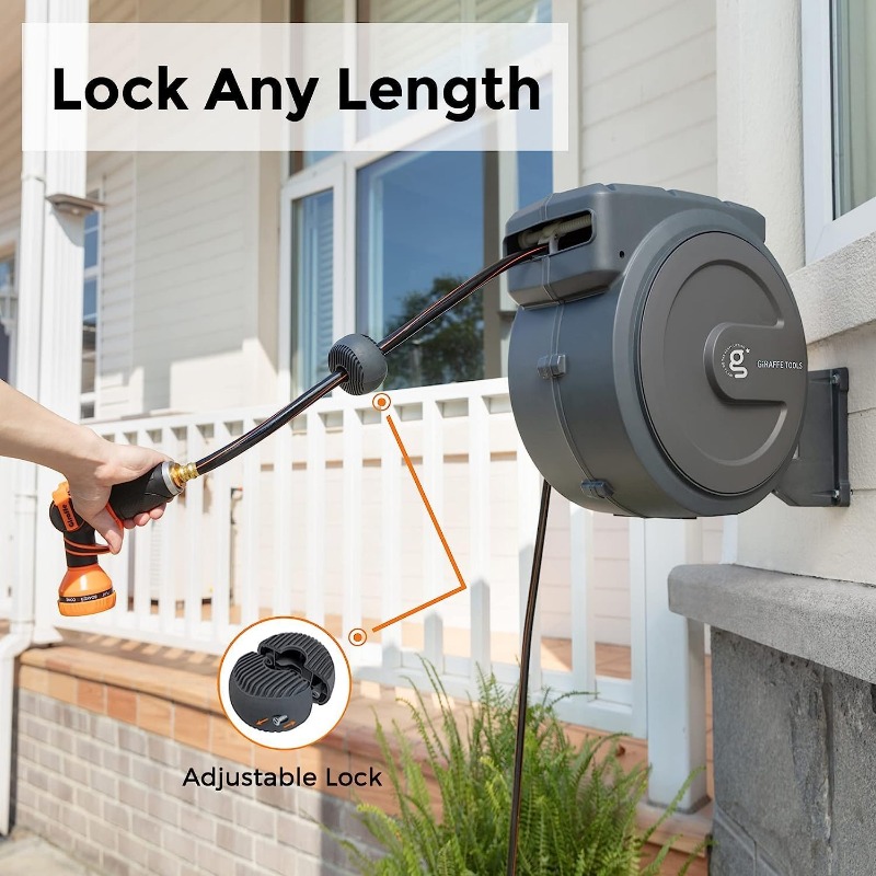Reel Hose Aw30 Garden Retractable 1/2" X 100 ddmysmile Ft Wall Mounted Water Hose Reel Automatic Rewind, Any Length Lock, 100Ft, Dark Grey Smile 