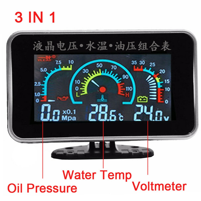 3 In1 LCD Car Digital Gauge Voltmeter/Oil Pressure/Water Temp 12-24V Universal