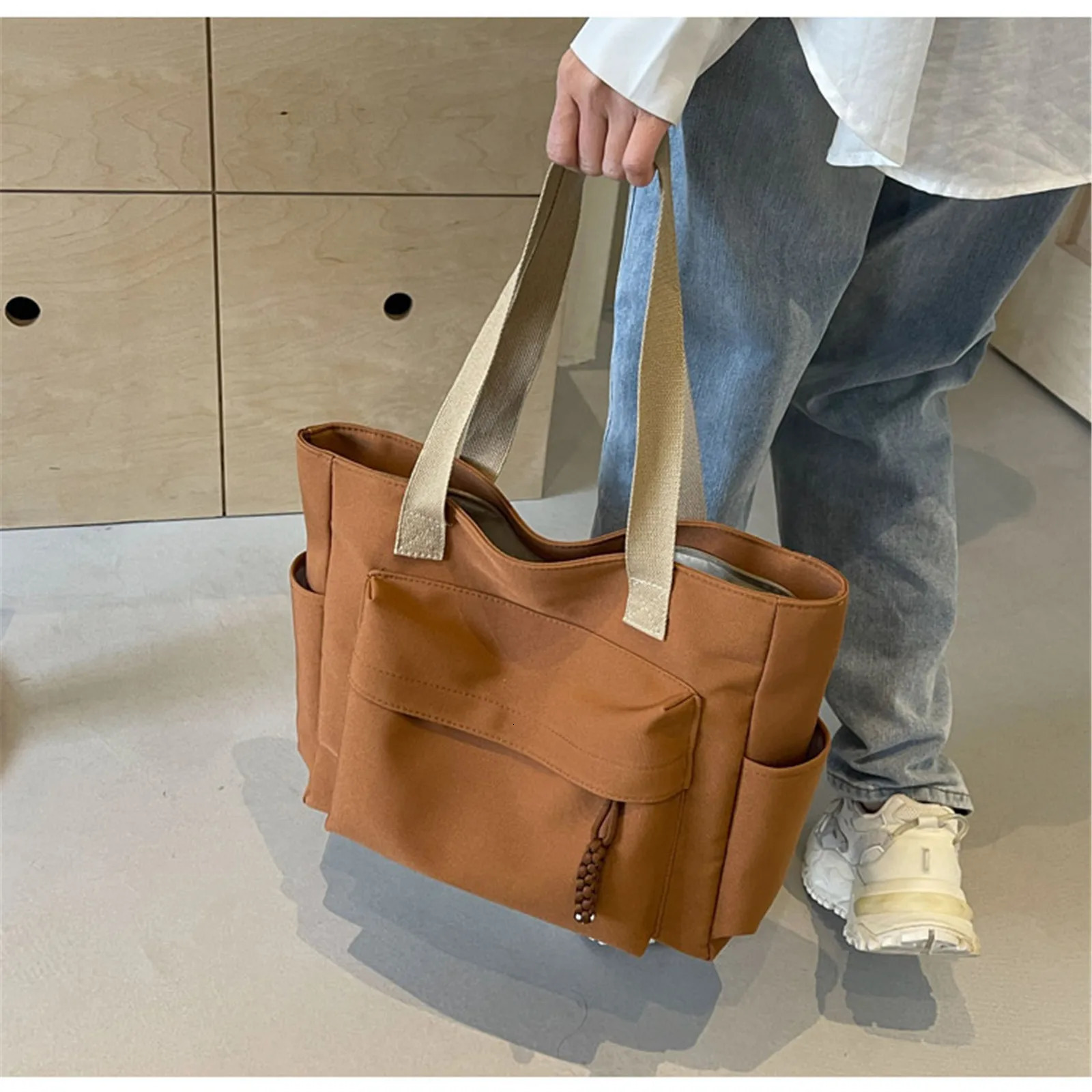 Large capacity womens canvas bag 2024 casual shoulder bag summer student commuting handbag 241112