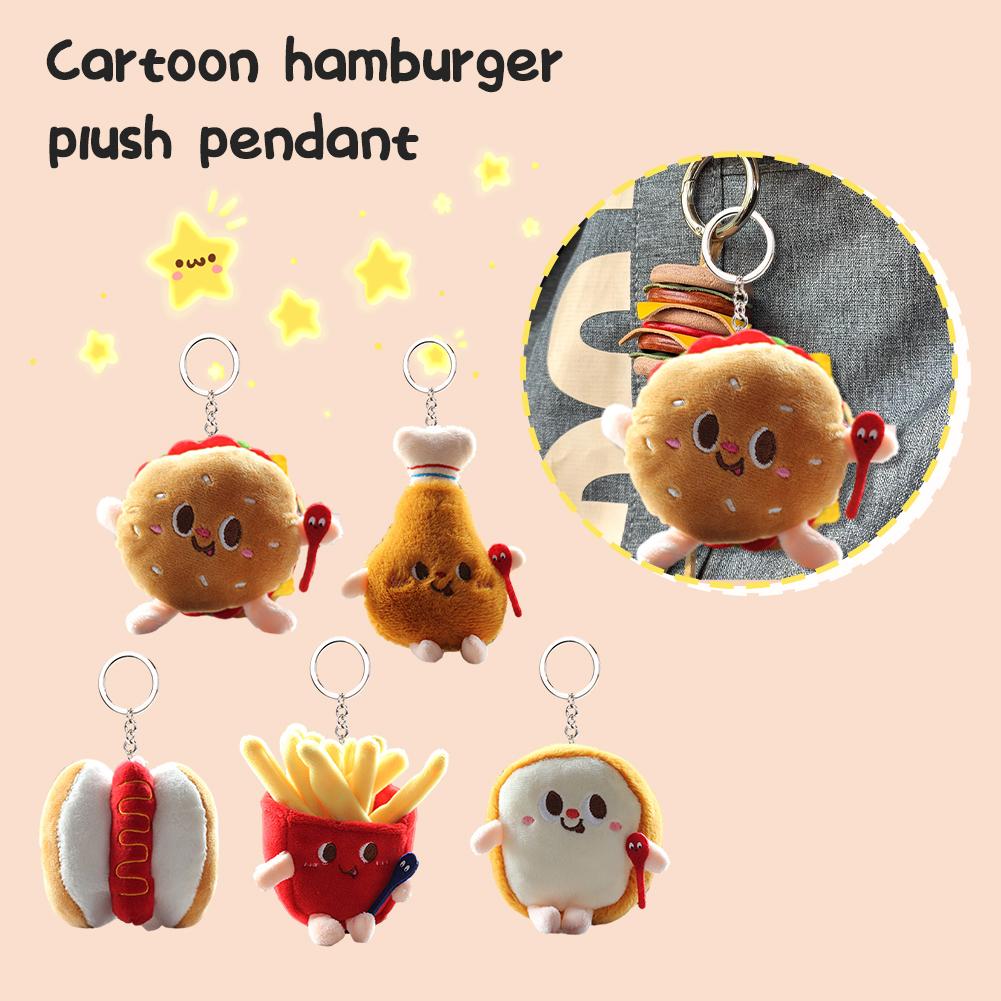 Kawaii Food Bread Hamburger Hot Dog French Fries Plush Novelty Pendant Plush Keychain Stuffed Doll Soft Pendant Hamburger P S5A4