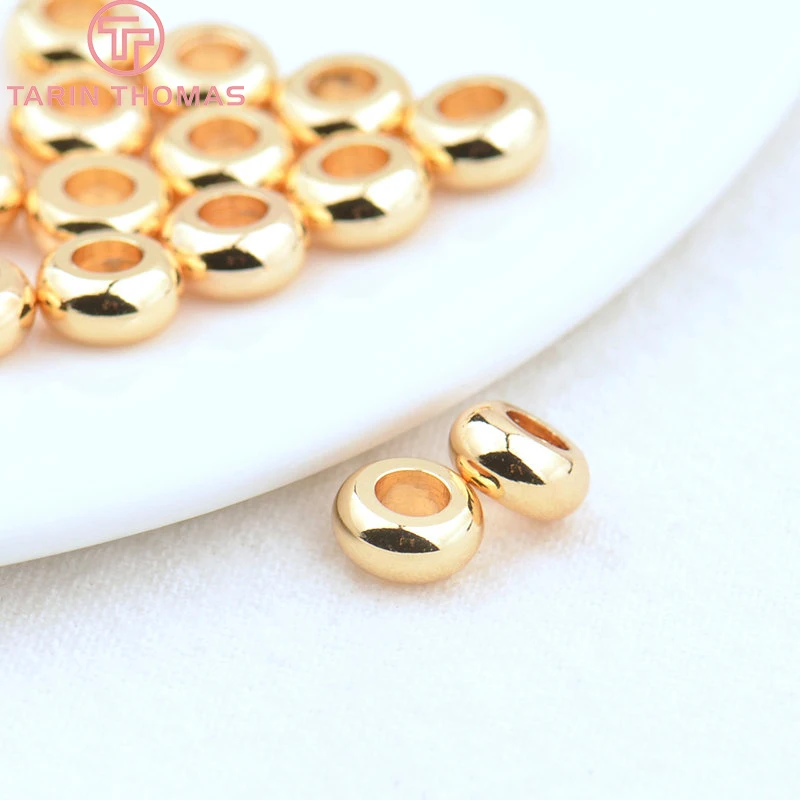 (2914) 20PCS 7x3MM Hole 3MM Gold Color Brass Round Large Hole Beads Bracelet Beads High Quality Diy Jewelry Accessories () smile () ()