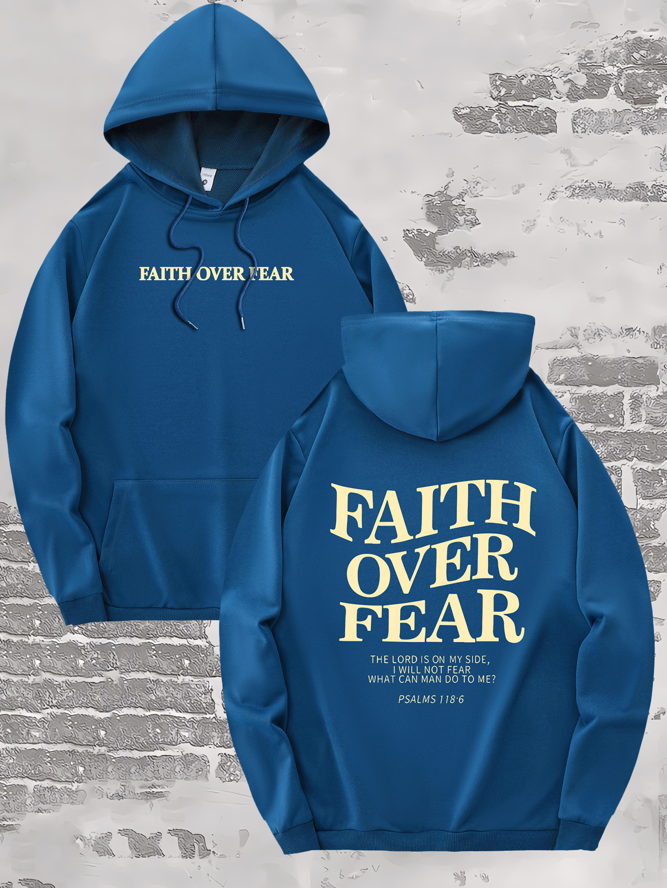 Men's Hoodie Faith Over Fear Graphic Print Pullover Casual Drawstring Hooded Pullover with Kangaroo Pocket sweatshirt