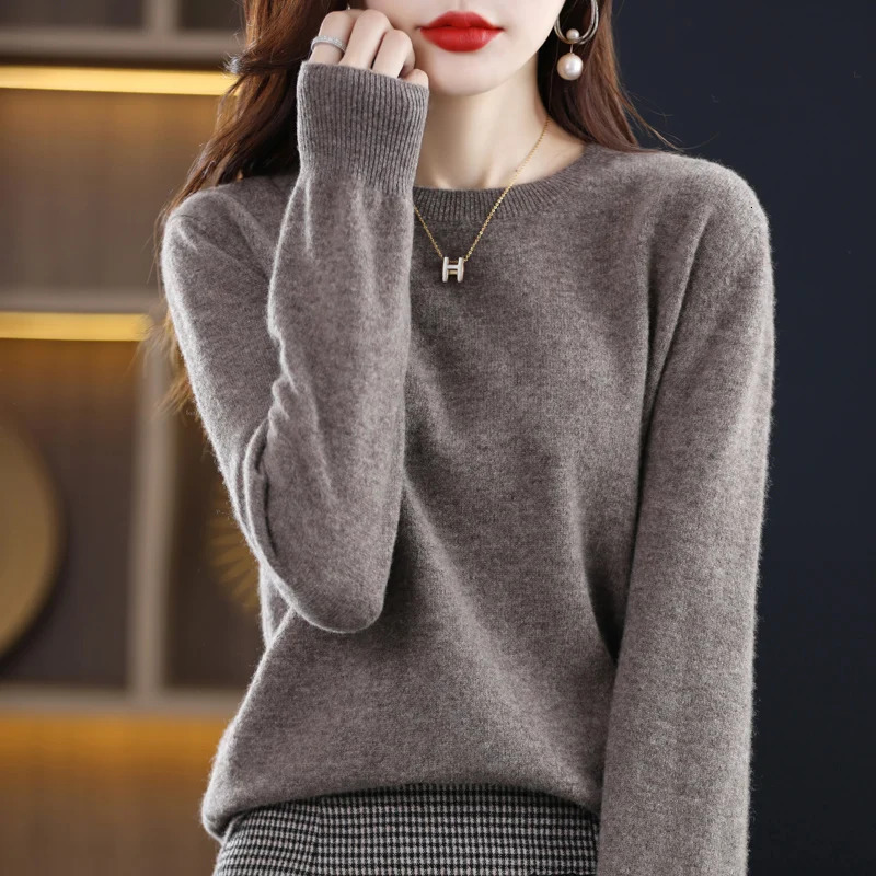 Autumn and Winter Cashmere Sweater 100% Pure Wool Womens O-neck Knitted Floral Fashion Loose Warm Bottom Sweater 241113