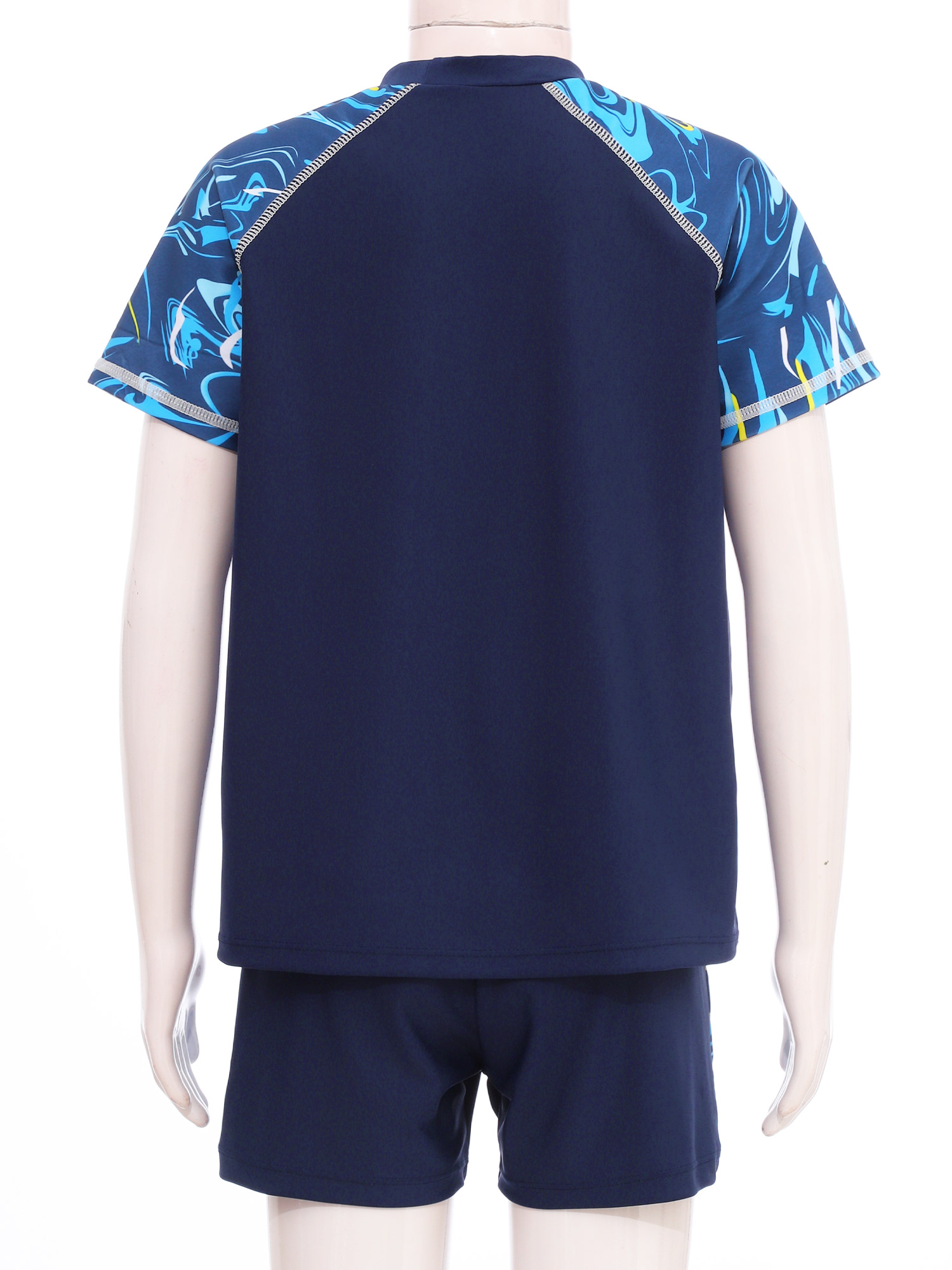 Kids Boys Swimwear Beachwear Set Short Sleeve Swimsuit Rash Guard Swim Tops with Drawstring Board Shorts 2 Piece Bathing Suit