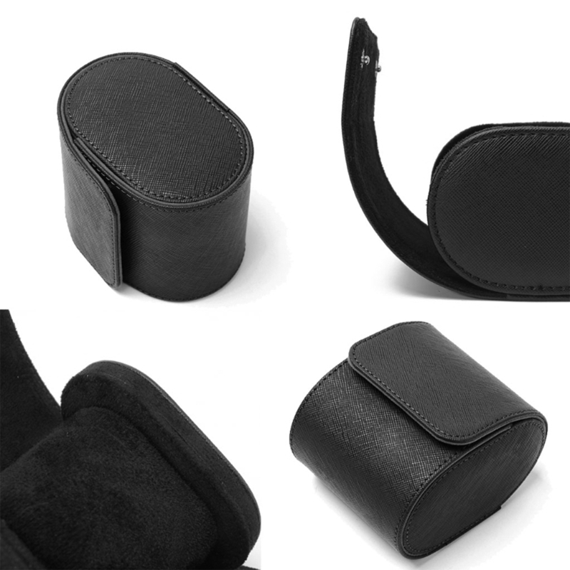 1 Slot Luxury-Leather Travel Watch Case Single Watch Box Men Women Portable Jewelry Watch Storage Roll Organizer Display Case