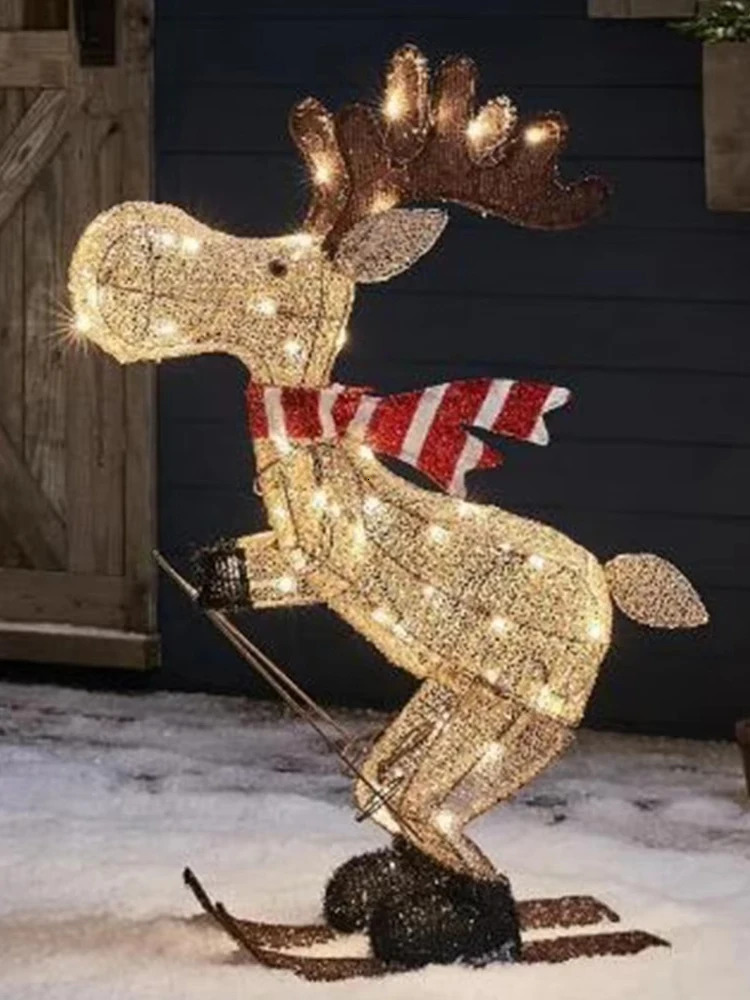 Lighted Reindeer Ornaments Glowing Ski Deer Statue with LED Lights String 3D Standing Figurines for Christmas Decoratio 241113