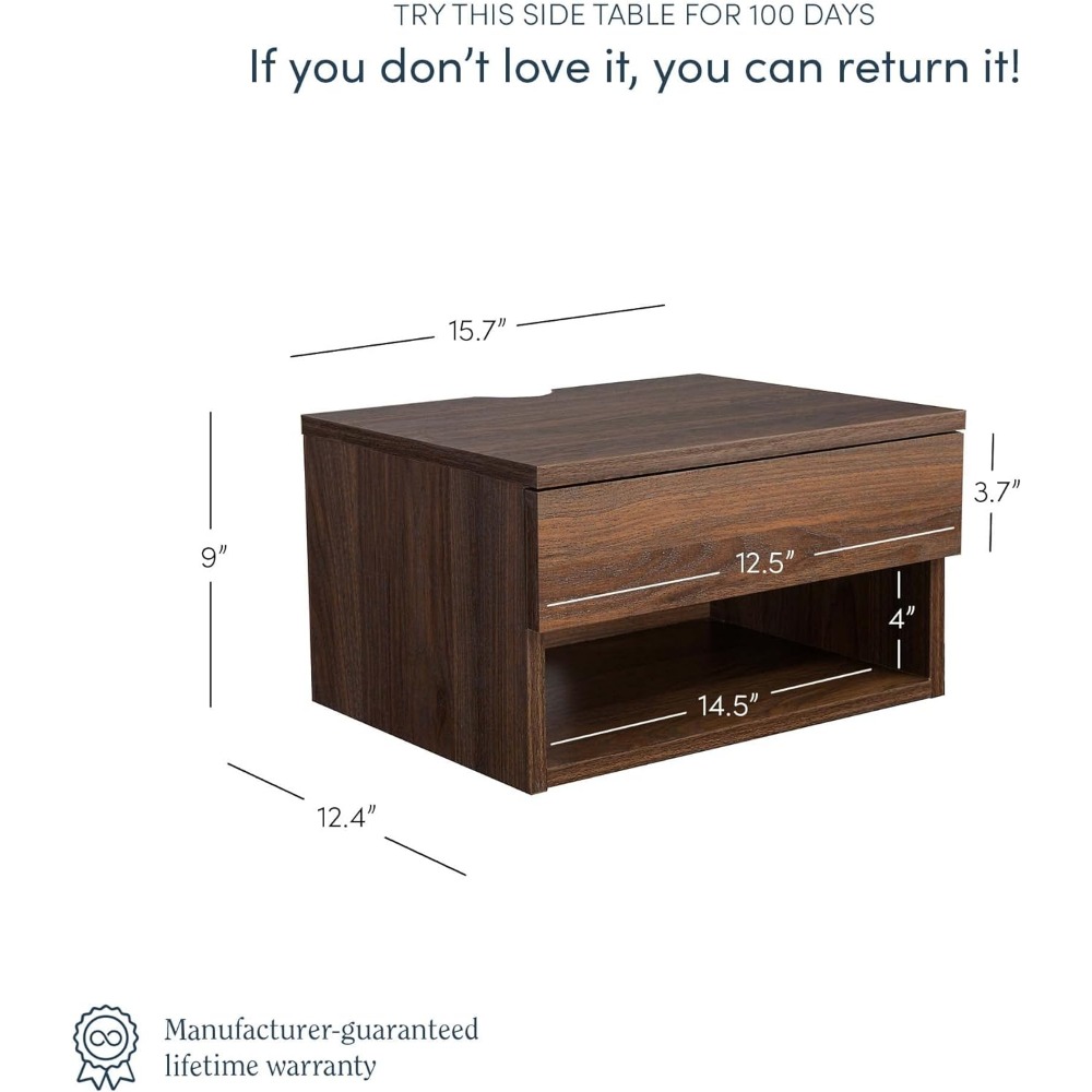 Modern Floating Bedside Nightstand With Drawer Bed Side Table 1 Brown Walnut Freight Free Home Furniture Storage Locker Tables
