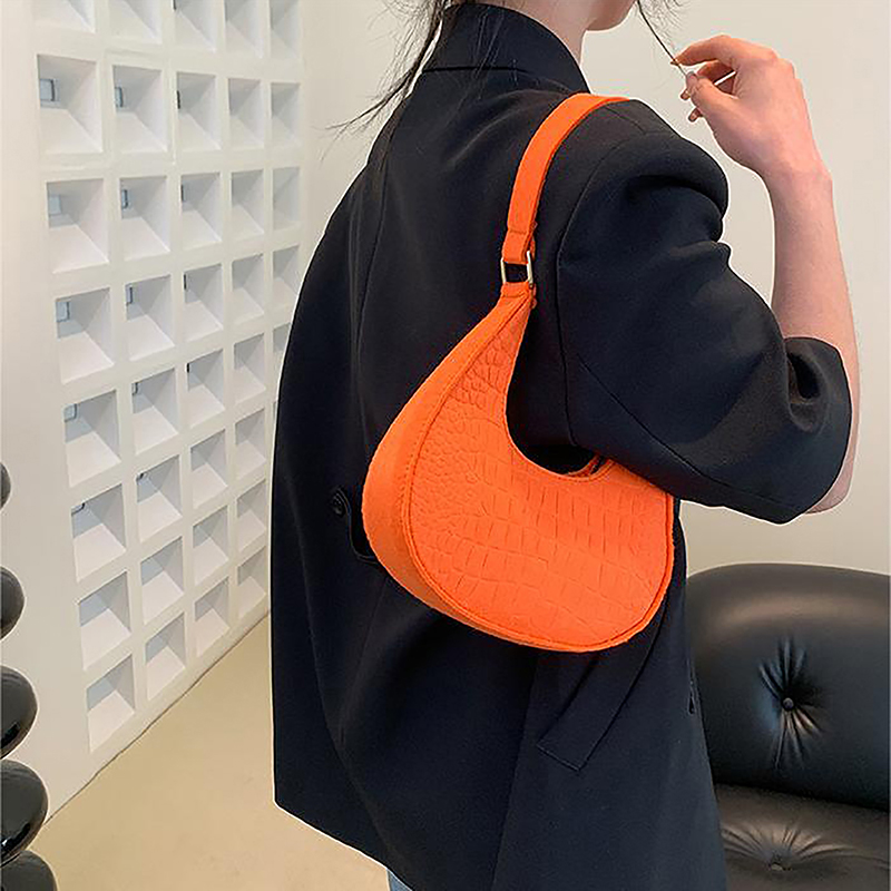 Color Advanced Candy Design Texture Armpit Handbags Felt Shoulder Bags For Women Women's Subaxillary Bag Purses Crescent Bag 's smile '