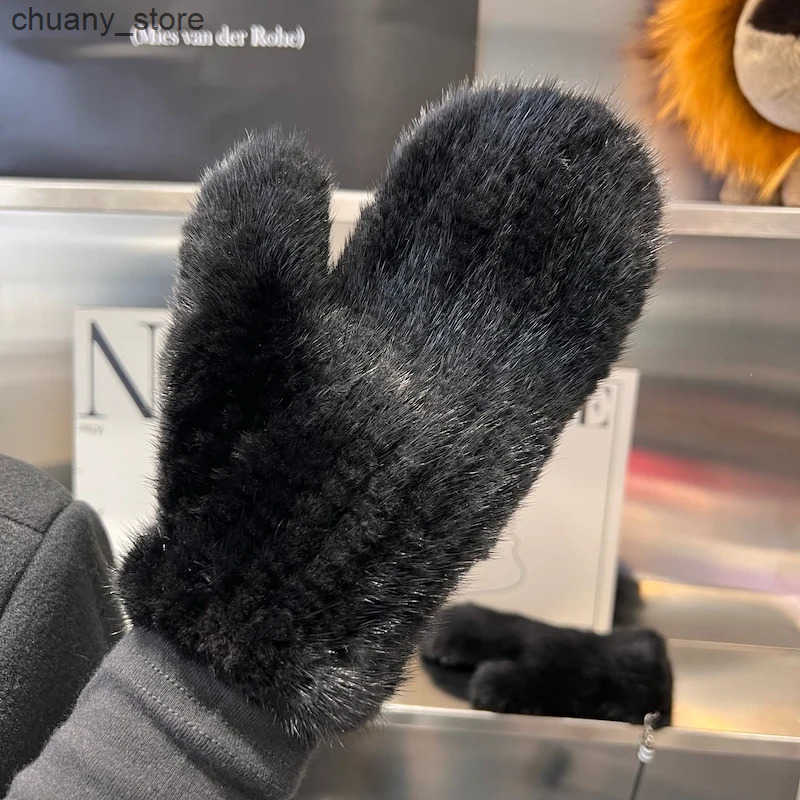 Fingerless Winter Real Fashion Soft Warm %Natural Mink Lady Good Elastic Genuine Gloves Knitted Fur Glove z250213
