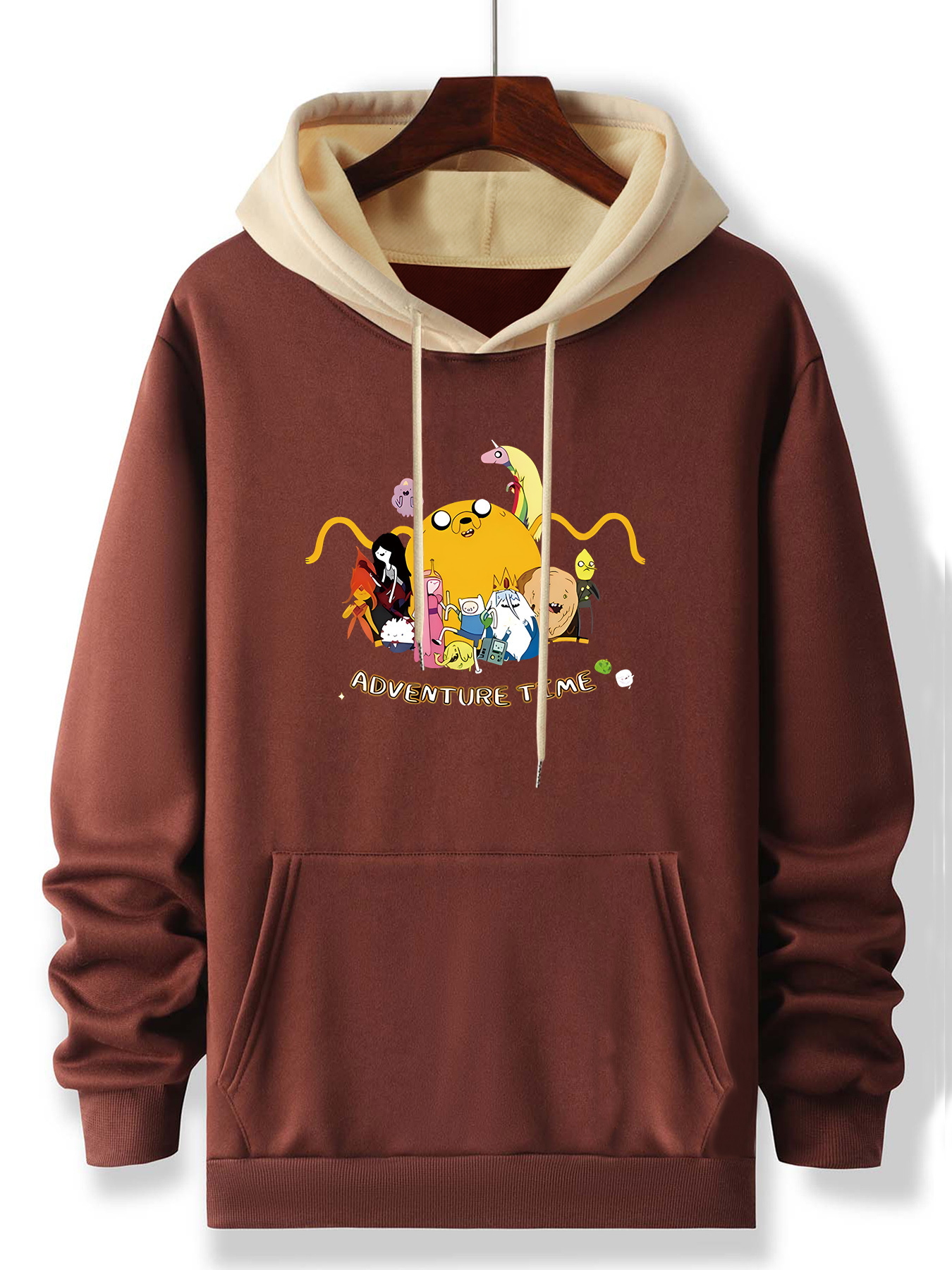 Adventure Time Print, Men's Trendy Print Fashion Hooded Sweatshirt Casual Sports Hooded Shirt Versatile Top Men's Clothing For Fall And Wint