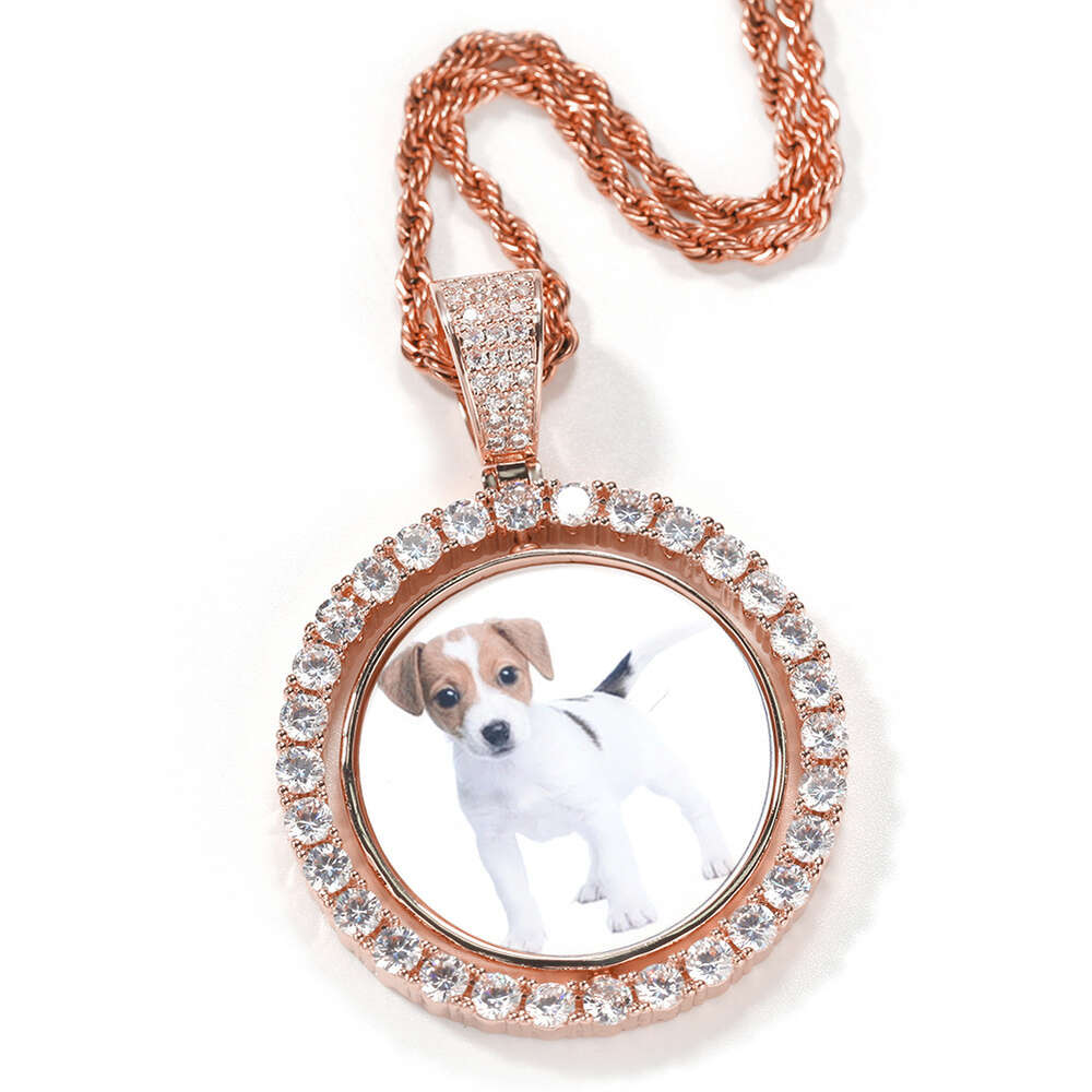 Rotating Double Sided Custom Photo Memory Pendant Necklace 14k Gold Plated Iced Out Cubic Zirconia Diy Picture For Men And Women Couple Lovers Memoria