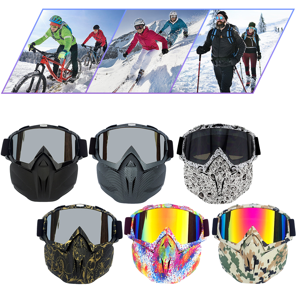 Skiing Sunglasses with Removable Face Mask Windproof Snow Sports Goggles Protective Cycling Safety Eyewear Adjustable for Winter
