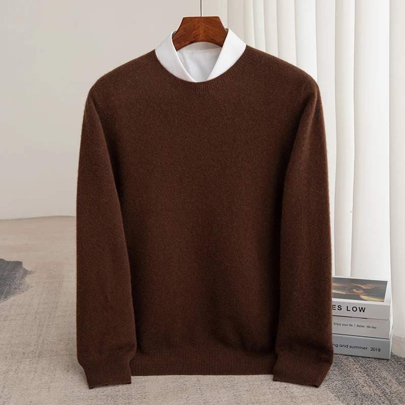 Autumn and winter 100% pure wool mens round neck business casual sweater cashmere bottom sweater 241113