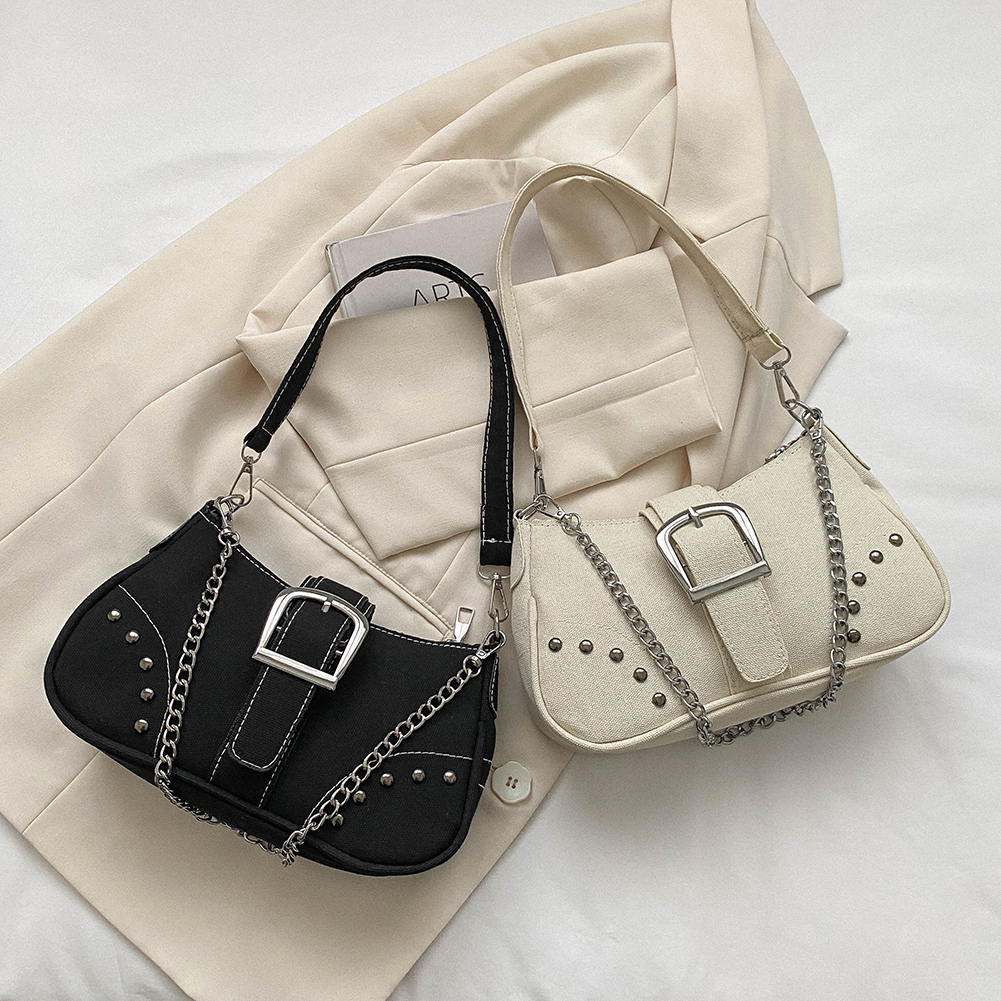 Women Fashion Underarm Bag Y2K Casual Armpit Bag Canvas Crescent Shoulder Bag Cool Hobo Pouch Half Moon Purse Top Handbags Bolsa