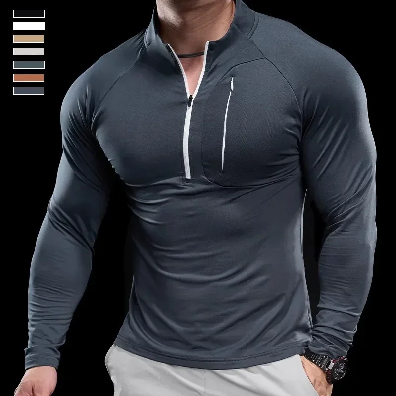 2024 Mens Sports Gym Fitness Tops Running Training Clothes Round Neck Quick-drying Breathable Long-sleeved T-shirt Autumn 241113