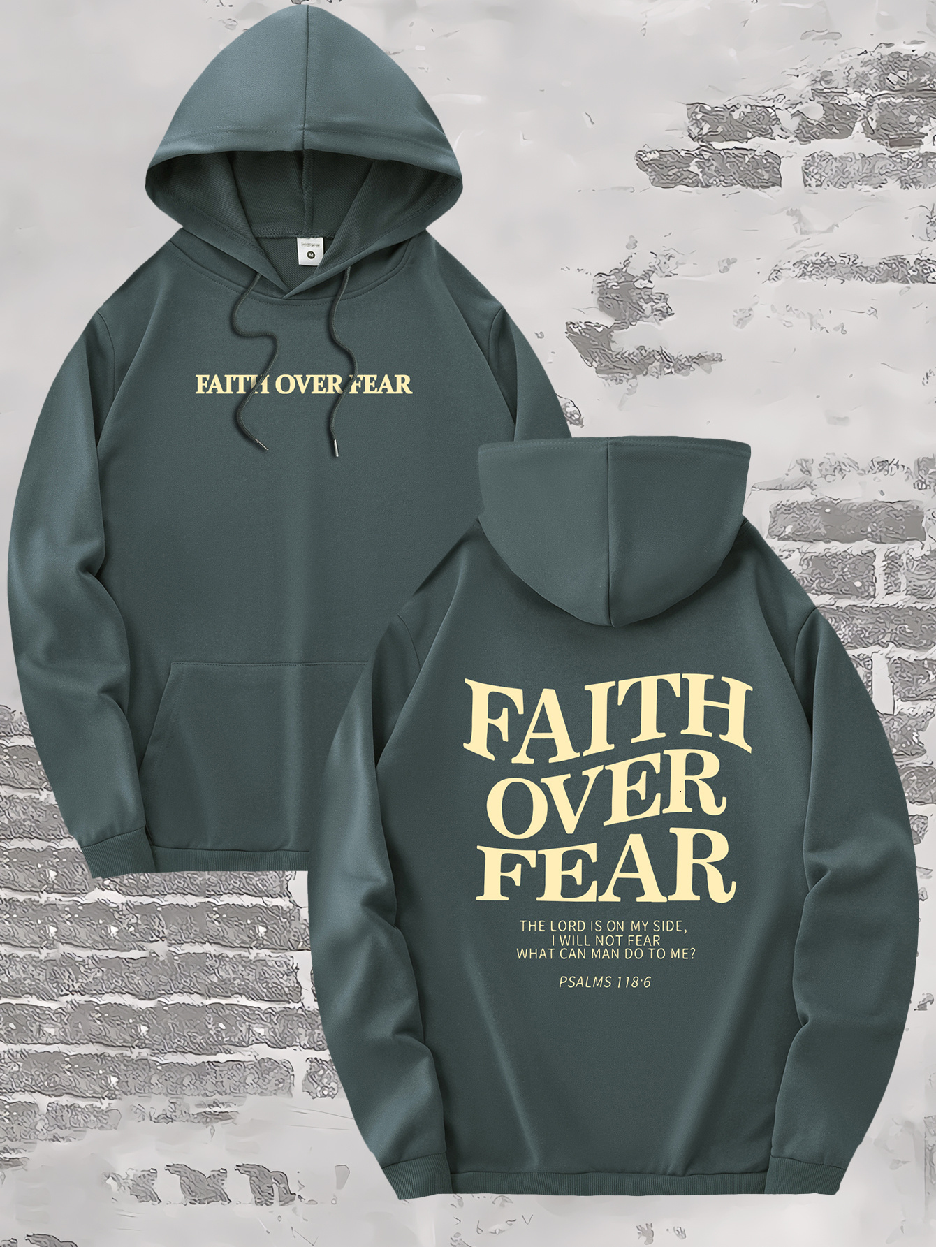 Men's Hoodie Faith Over Fear Graphic Print Pullover Casual Drawstring Hooded Pullover with Kangaroo Pocket sweatshirt