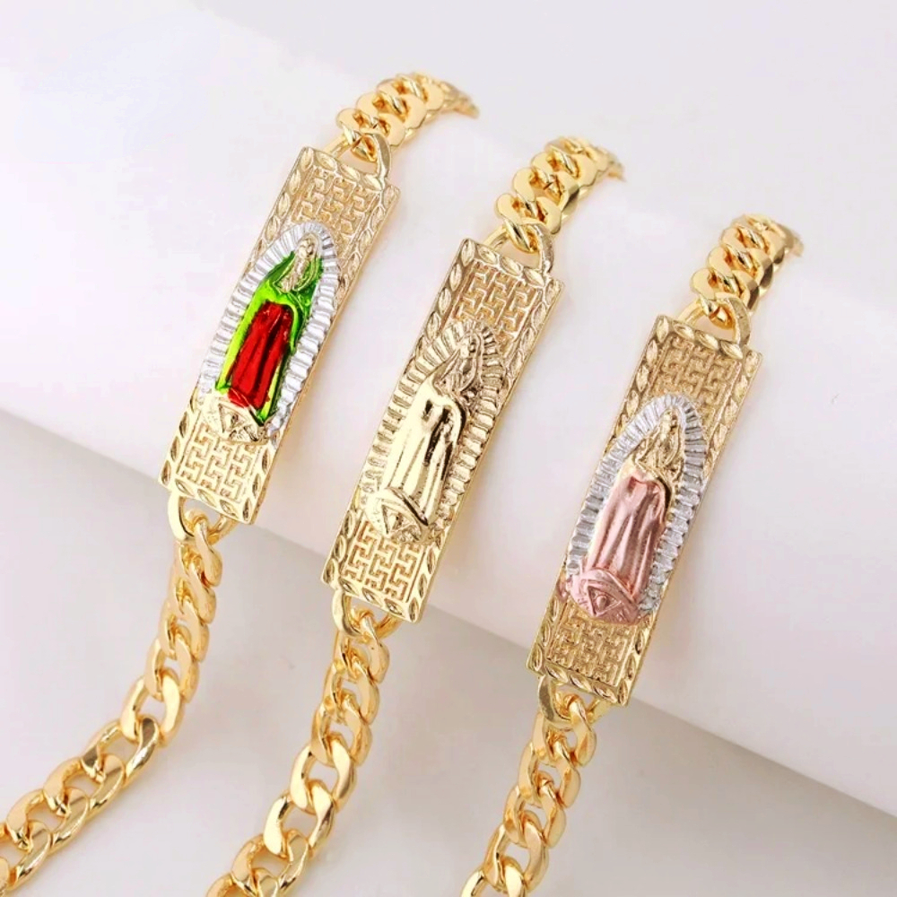 Ruixi 14K Gold Plated Tri-Color Religious St. Jude St. Jude Virgin Mary Jewelry Men's and Women's Bracelet Gift Commemoration