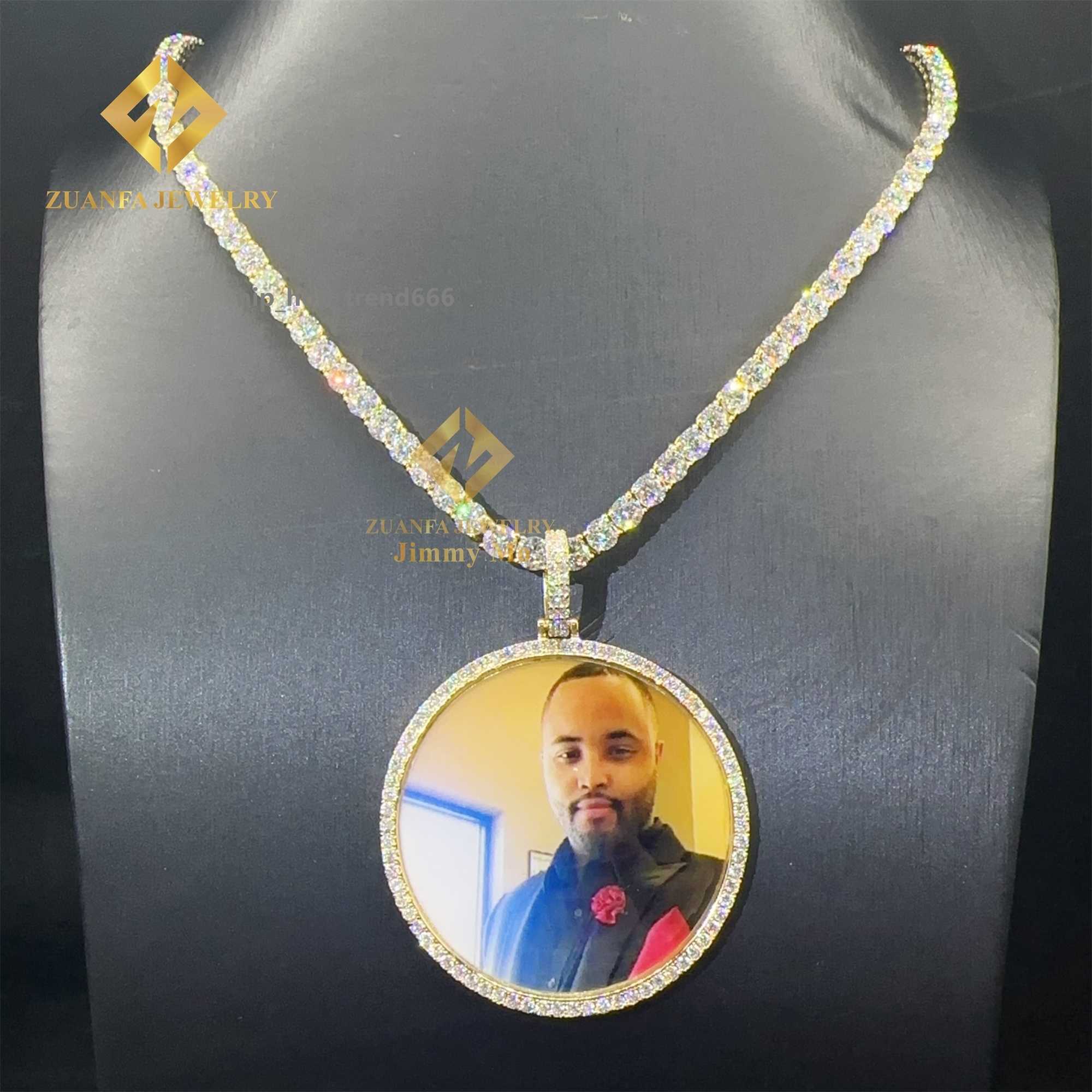 55MM Diameter Pass Diamond Tester Iced Out Jewelry S925 Yellow Gold Plated VVS1 Moissanite Diamond Memory Pendant Necklace