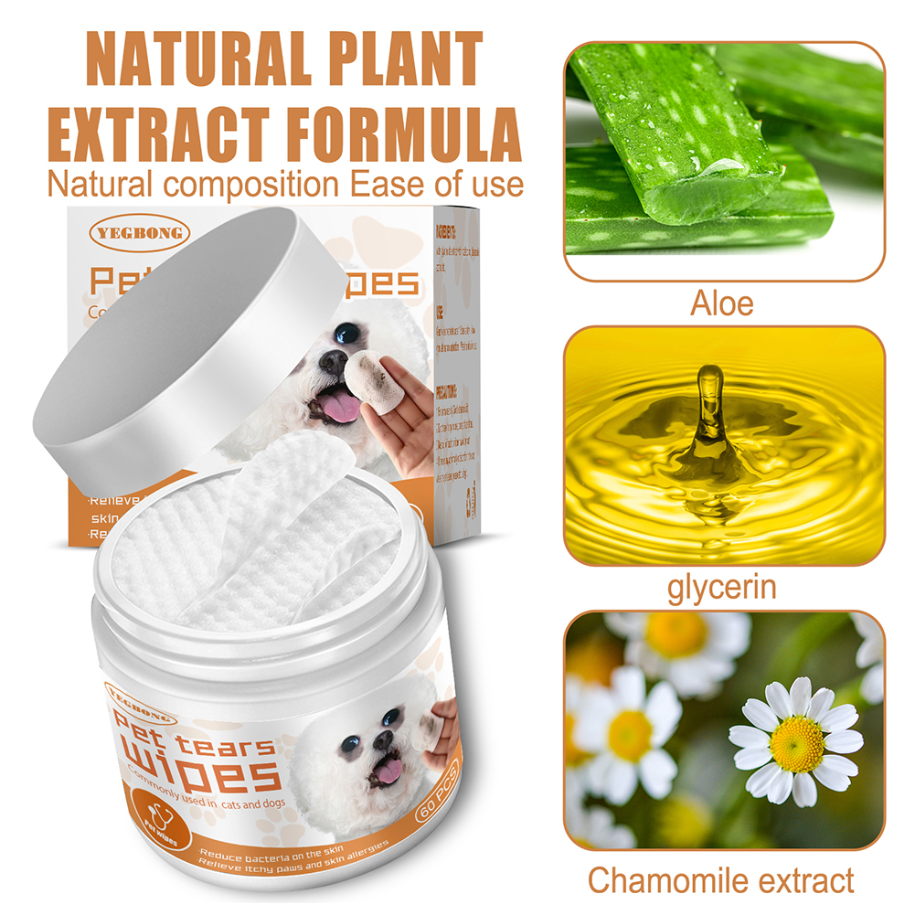 60pcs/set Paper Towels Universal Disposable Non-woven Eye Wet Wipes Ear Stain Remover Cleaning Wipes Grooming Tools Pet Supplies