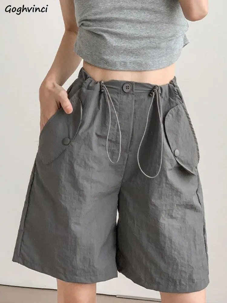 Shorts Women Leisure Chic Folds Streetwear Holiday Cargo Simple All-match Summer Candy Color Comfortable Korean Style Daily New