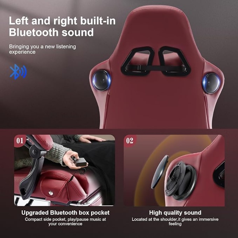 GTPLAYER Gaming Chair, Computer Chair with Footrest and Bluetooth Speakers, High Back Ergonomic Music Gamer Chair