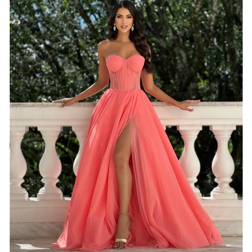 Orange Plus Size Evening Dresses High Slit Puffy Shoulder Short Sleeves Mermaid Prom DresesAfrican Women Reception Gown 01