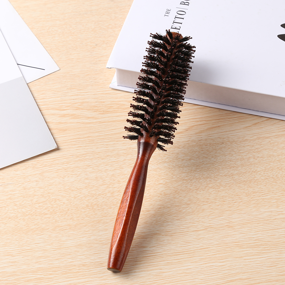 Round Anti-static Curly Comb Twill with Wooden Handle for Hair Styling Curling Tool Portable Bristles Hair Brush Comb