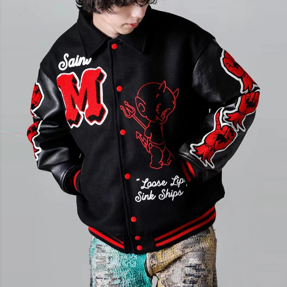 High Street Towel Letter Embroidery Character Printing Pu Leather Jacket Mens Autumn Upright Ropa Hombre Pocket Y2k Coat 241112 - view 6