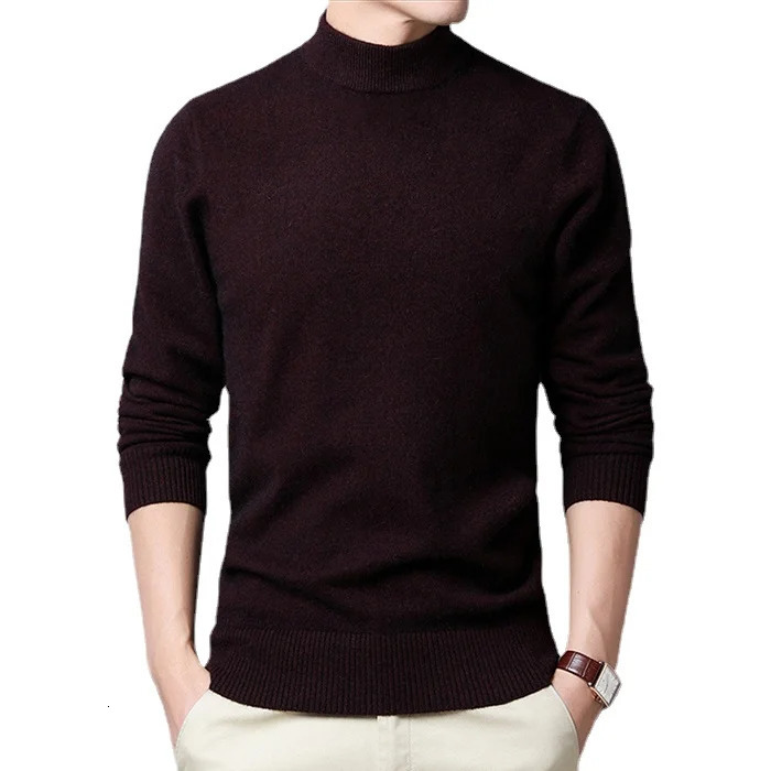 Warm Mens Half Turtle Neck Solid Color Pulling Fashion Thickened Middle aged Long Sleeve Top Puller 241113