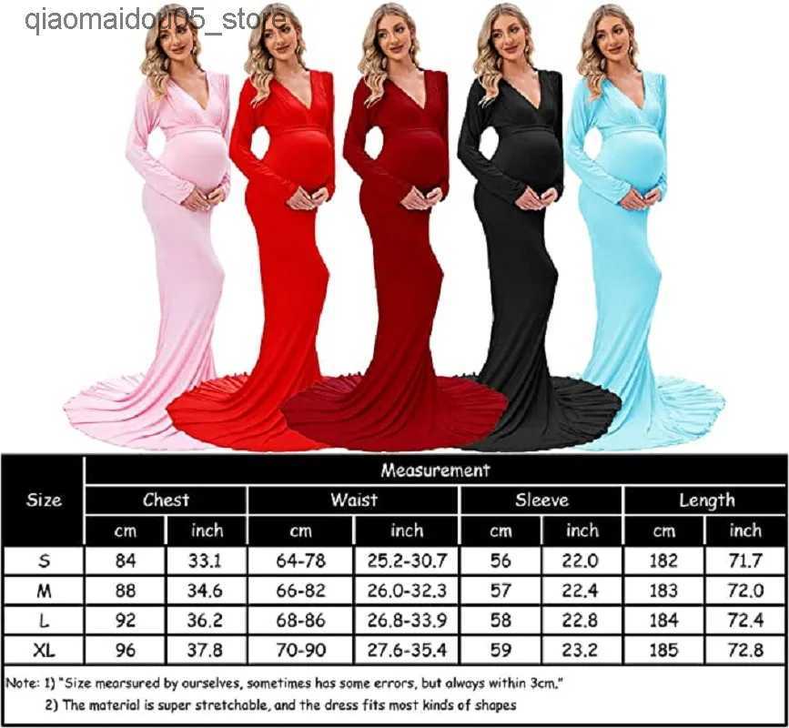 Maternity Dresses Pregnant womens deep V-neck long sleeved maternity photography dress mermaid baby shower Maxi dress Q240413