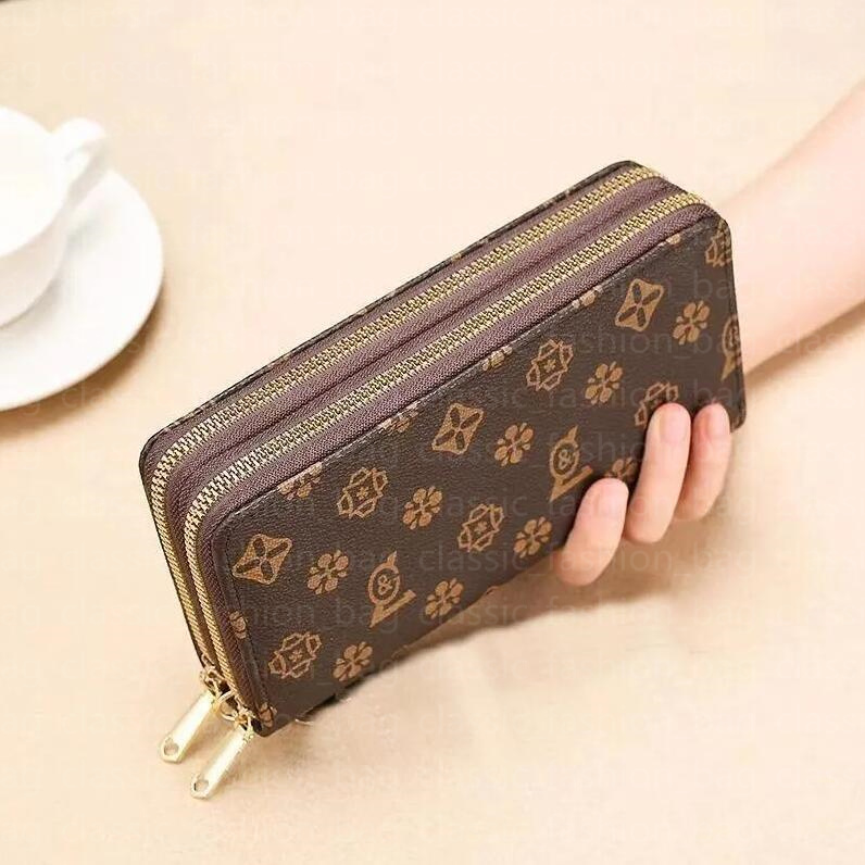 women wallet Genuine Leather wallet single zipper wallets lady ladies long classical purse with box card 60017 6 colour With box