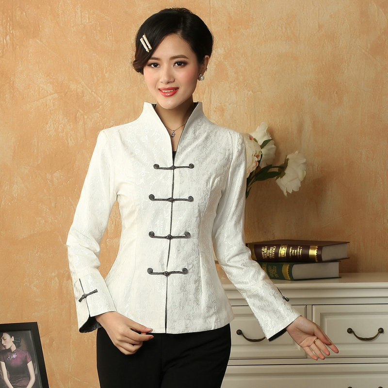 Chinese Cheongsam Style Women's Brocade Coat Green White Red Black Slim Fit Jackets With Dark Pattern in Tang Poetry Outerwear