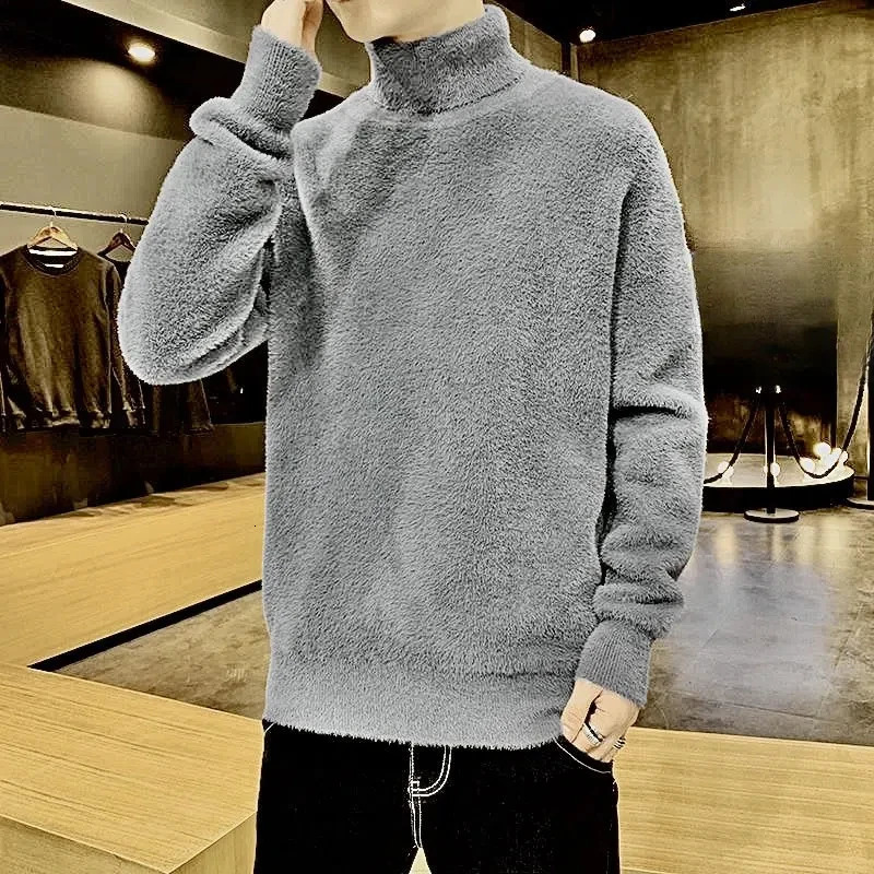 Mens autumn solid color floral long sleeved high neck sweater knitted casual fashion retro British style top 241113