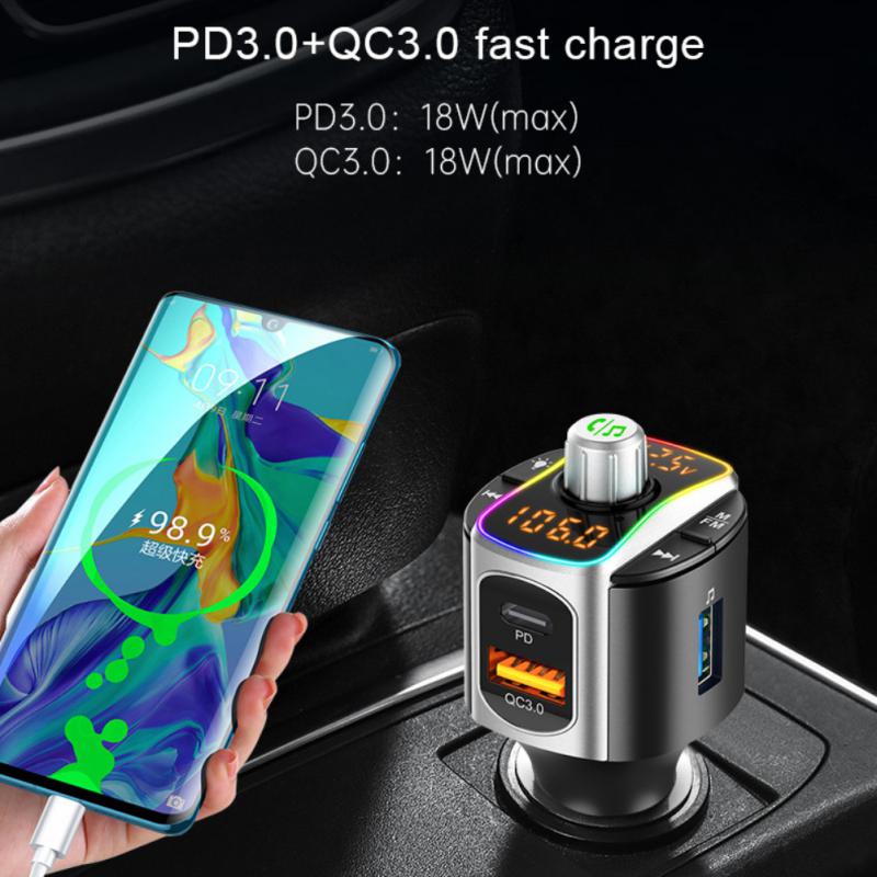 Bluetooth Mp3 Fast Qc3.0 Car Charge Universal Multifunctional Dual Screen Display Car Accessories Car Modulator Fm Transmitter smile