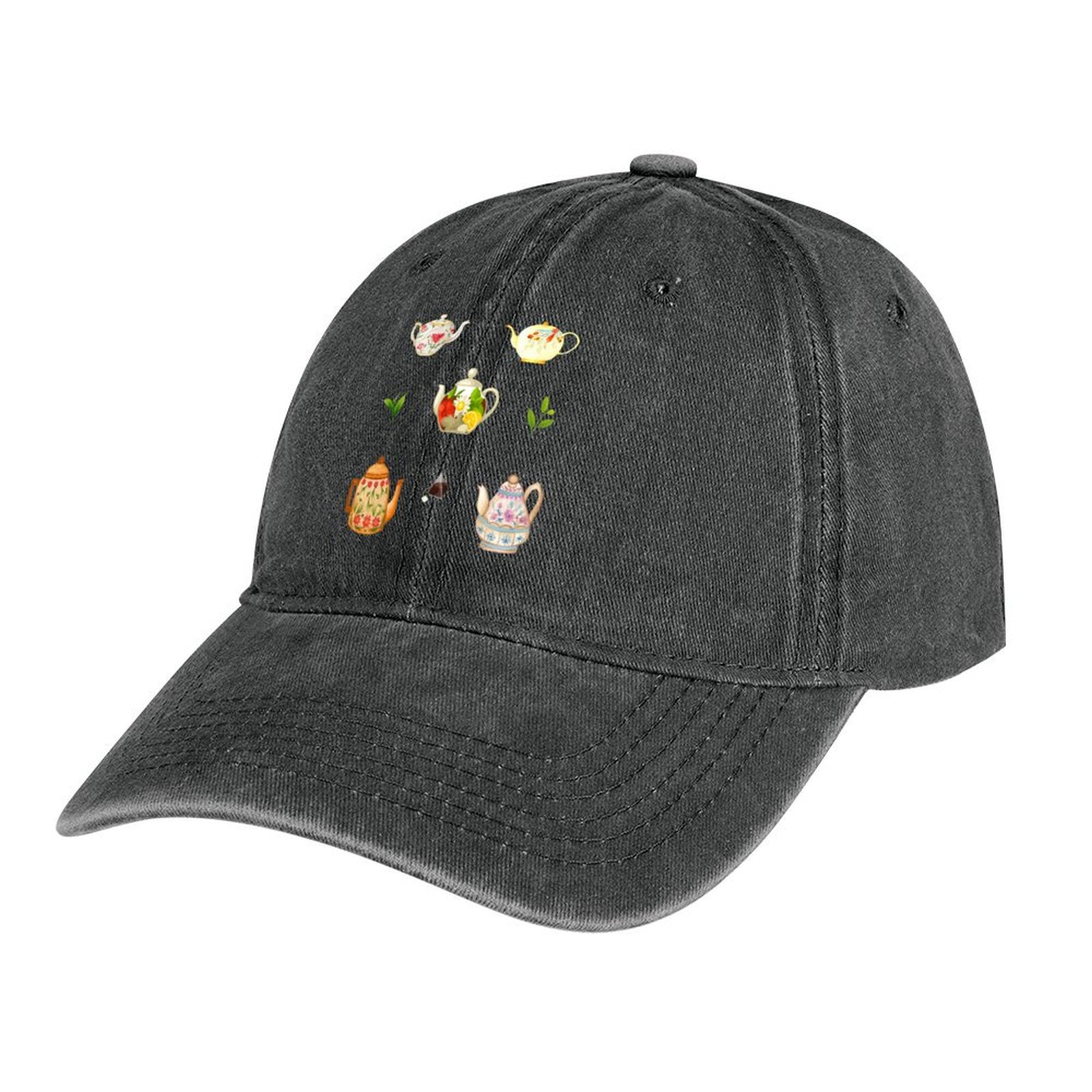 Green and Teapots Flower Tea Leaves Cowboy Hat Trucker Hat black Cosplay Designer Hat Women's Golf Wear Men's smile
